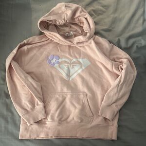 GIRLS Roxy Light Pink Hoodie Apparel with Hibiscus Flower